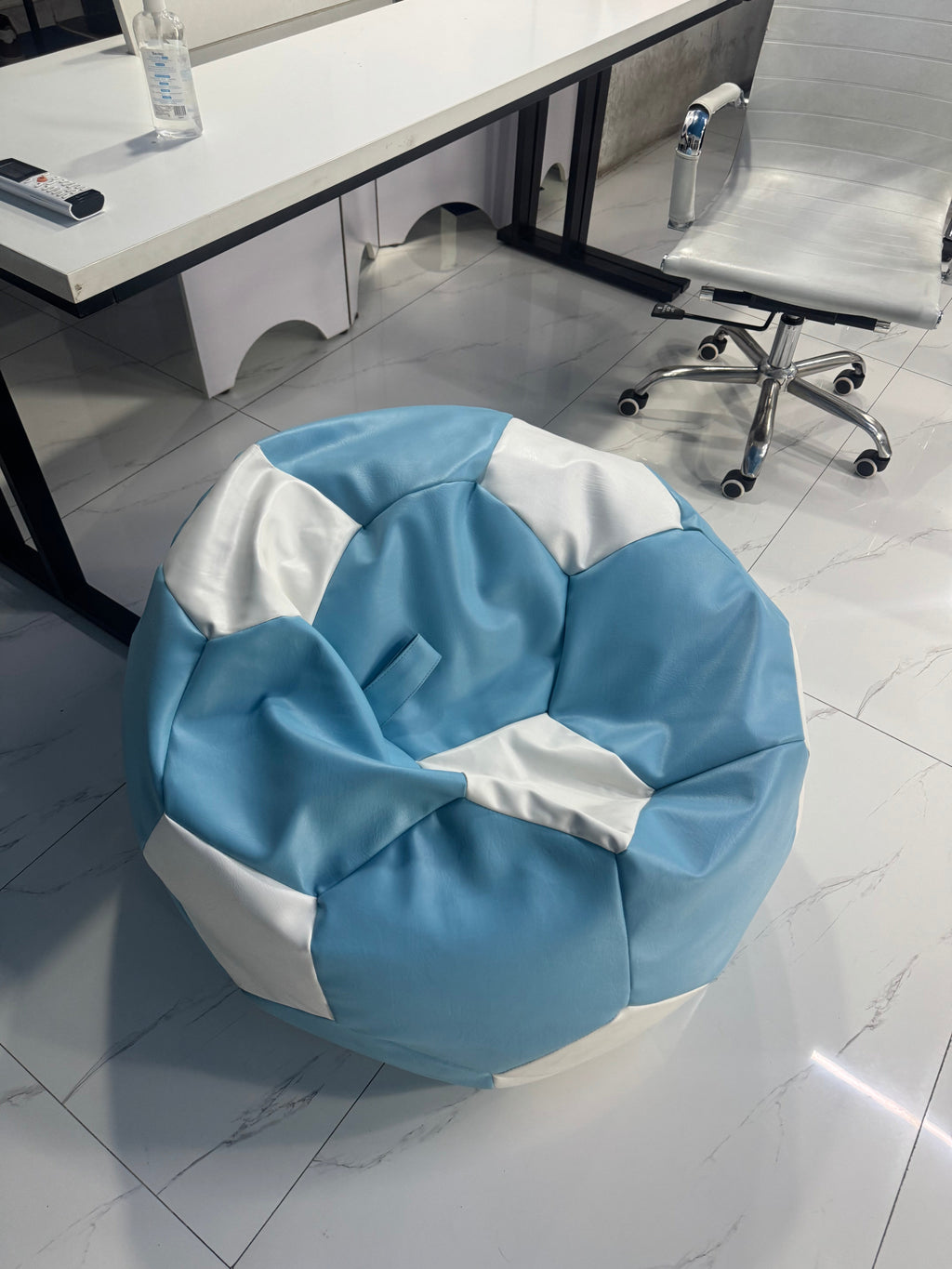 Football Leather Bean Bag (Single set of One Bean bag and footrest) Light Blue