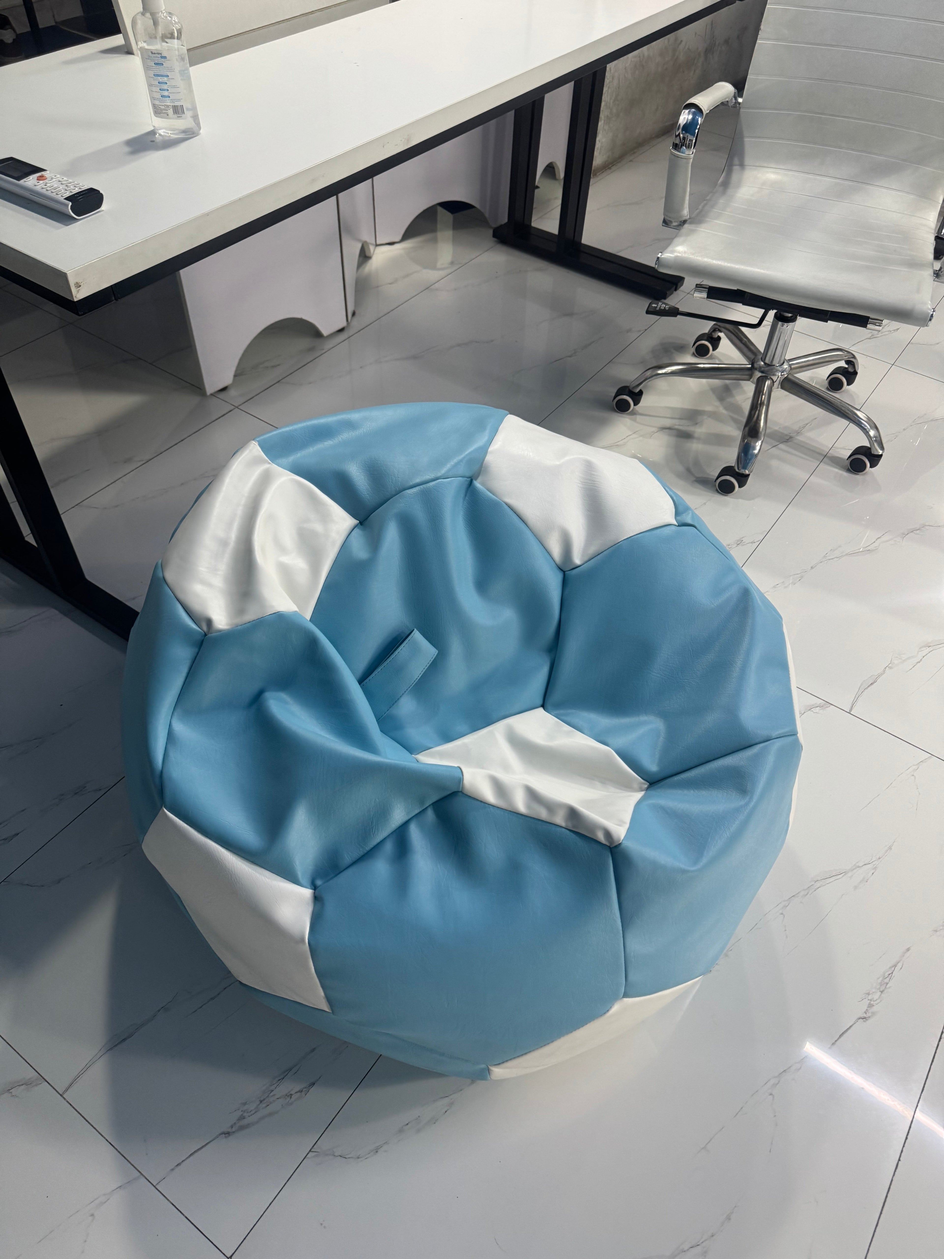 Football Leather Bean Bag (Single set of One Bean bag and footrest) Light Blue