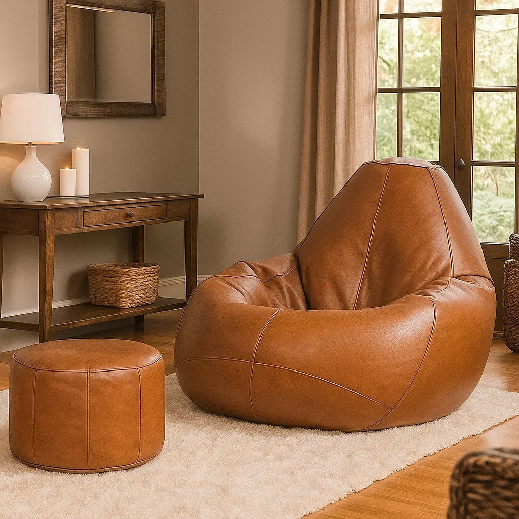 The Comfy leather bean bag with free footstool