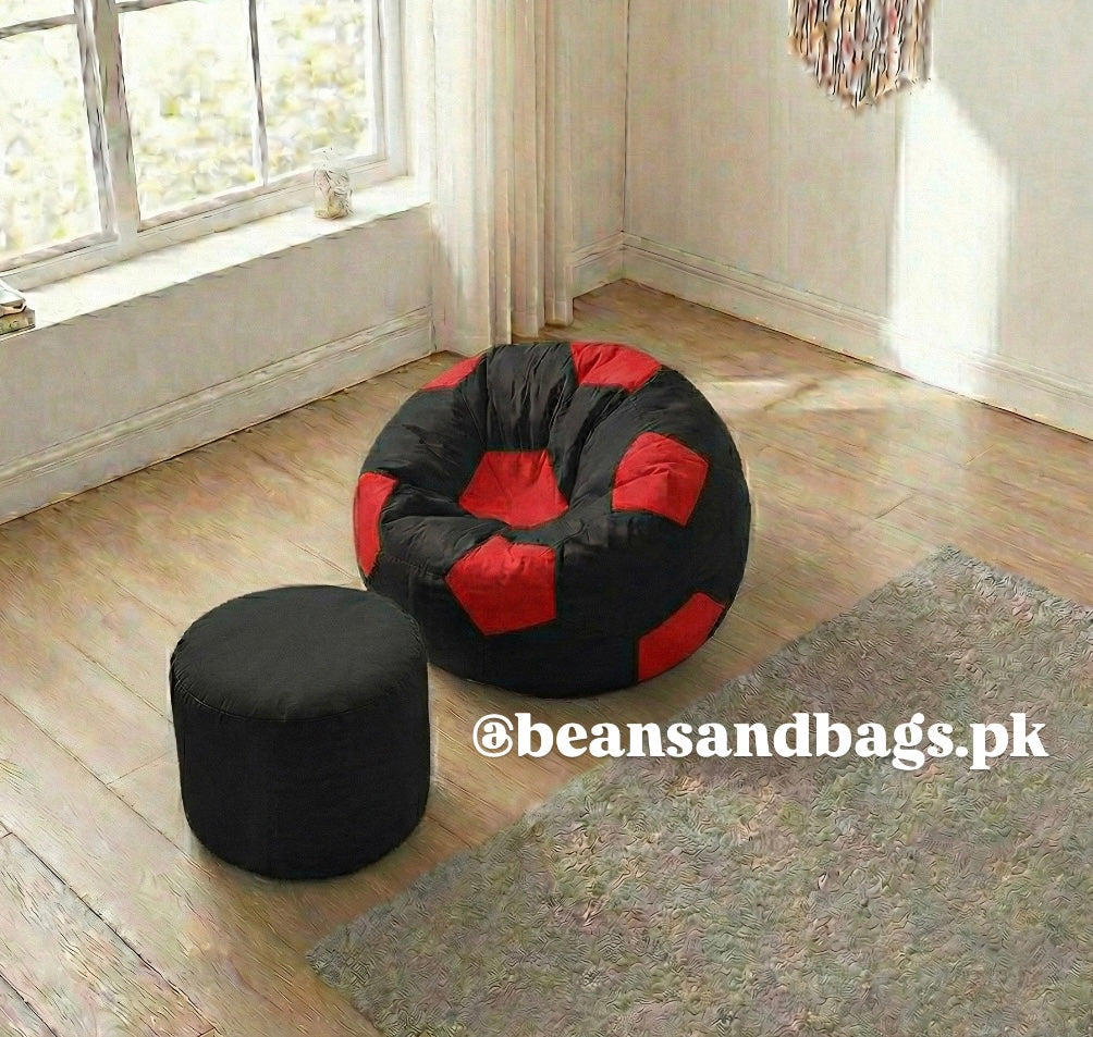 Black and Red Football Beanbag Parachute (free footstool included)