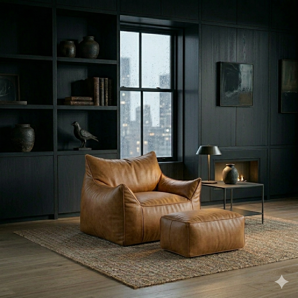 The Foundry Lounge Leather Armchair with free ottoman