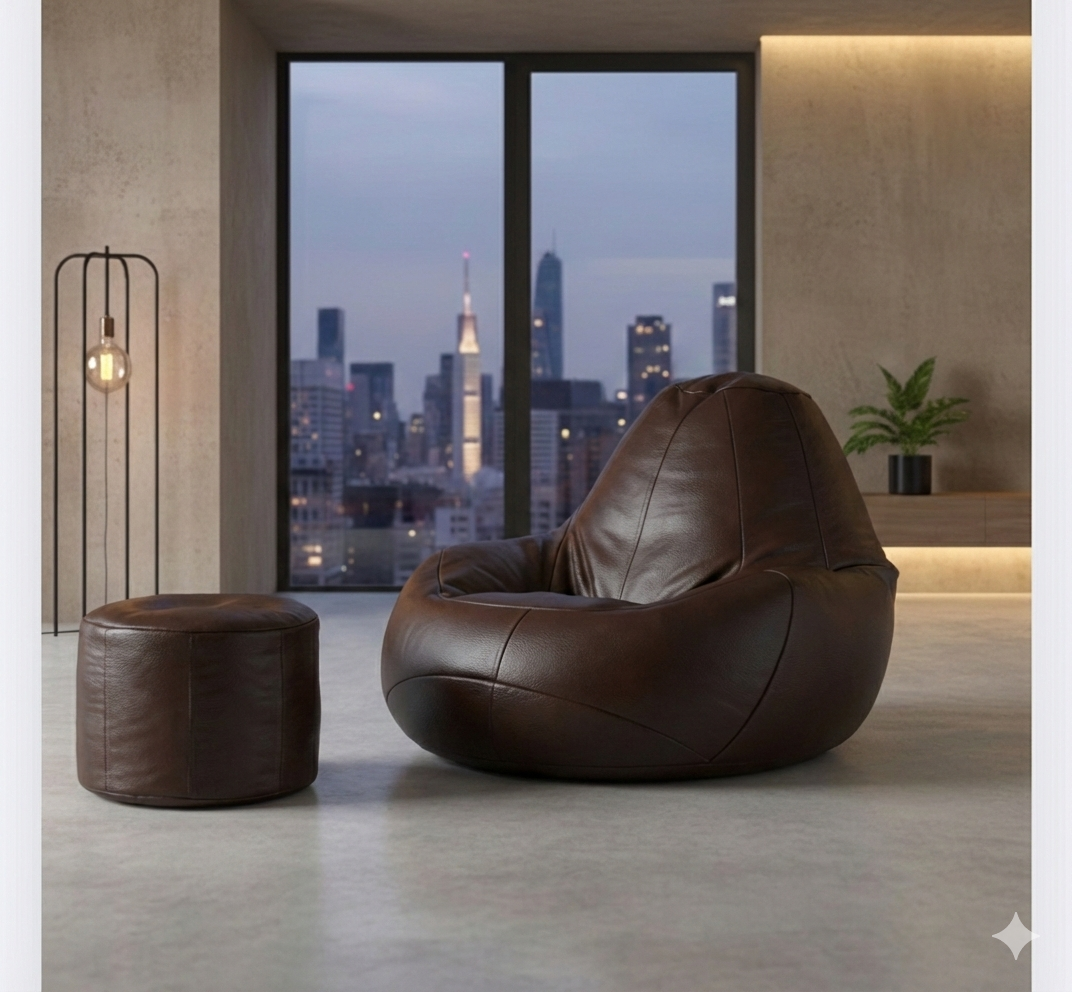 The Comfy leather bean bag with free footstool
