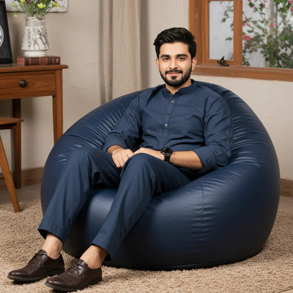 Leather bean bag - Navy Blue with free footstool