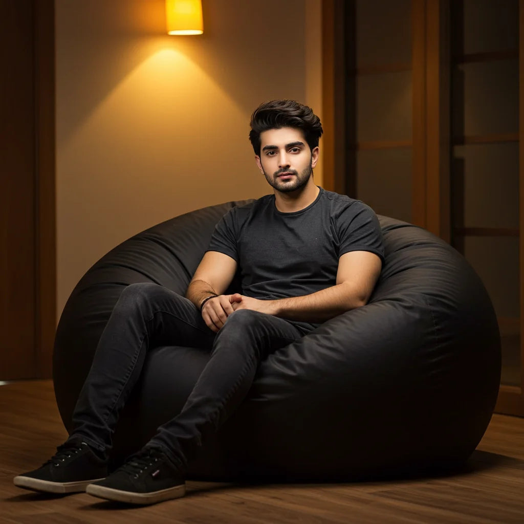 Giant bean bag - Solid Color - Black - With free foot stool