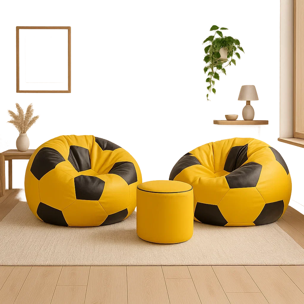 Set of two Yellow and Black Football Beanbags (free footstool included)