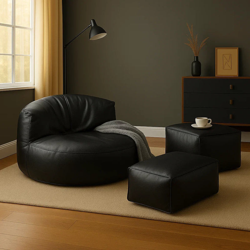 The leather Loaf Bean bag chair with 2 free footstools