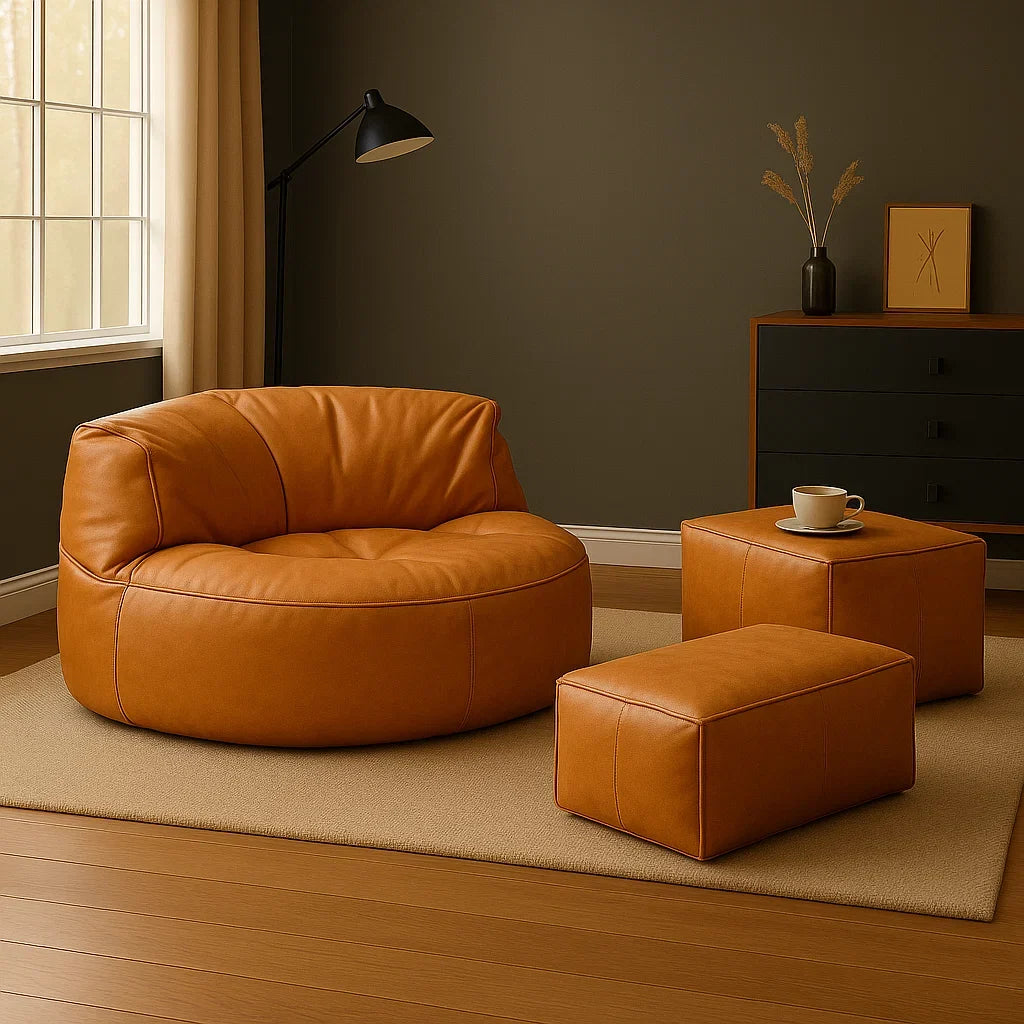The leather Loaf Bean bag chair with 2 free footstools