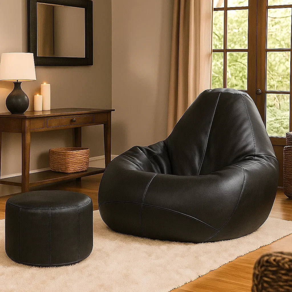 The Comfy leather bean bag with free footstool