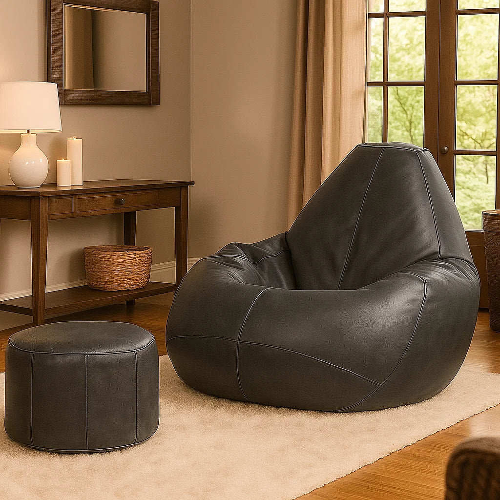 The Comfy leather bean bag with free footstool