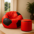 Red And Black Football Beanbag with footrest
