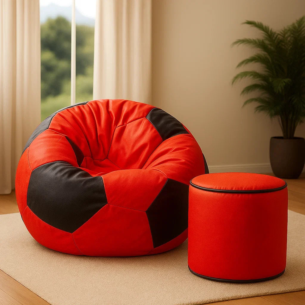 Red And Black Football Beanbag with footrest