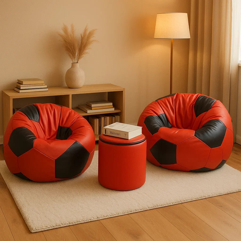 Set of two Red and Black Football Beanbags (free footstool included)