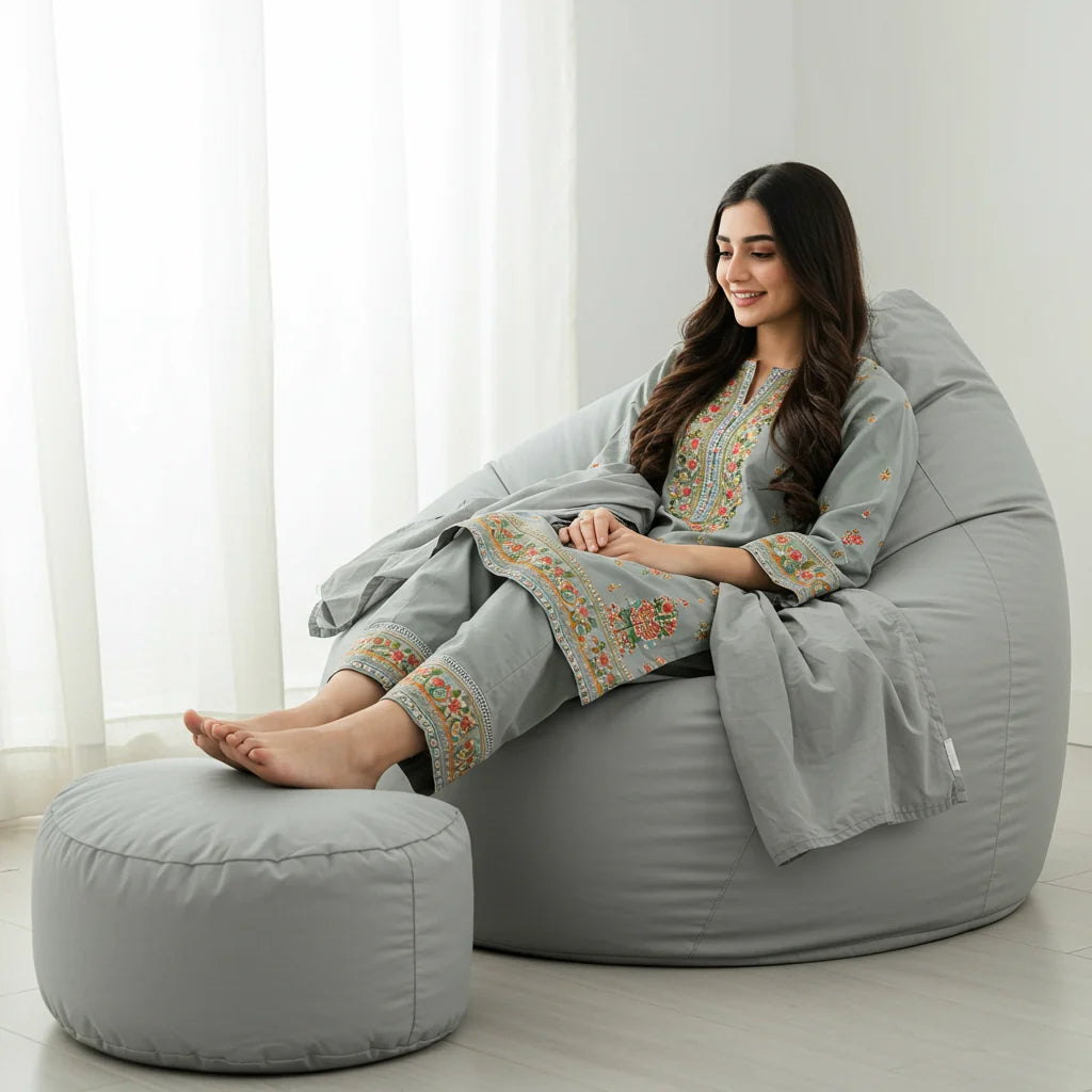 Parachute Bean Bag - Solid Color - Grey (with free foot stool)